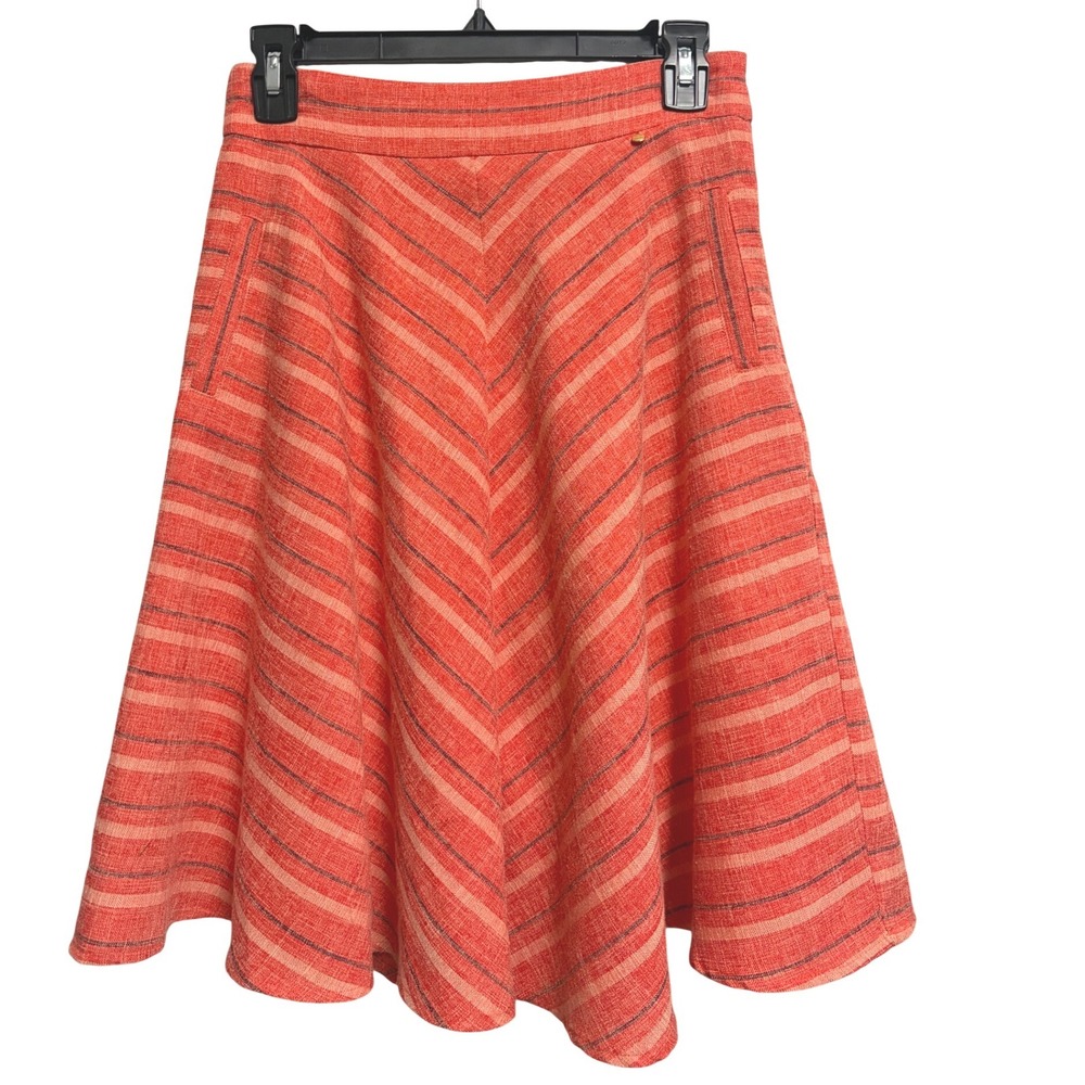 Anthropologie Harlyn Lark Skirt Chevron Orange A-Line Pockets XS